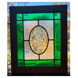 U - Stained Glass Panel with Etched Butterfly and Floral Design