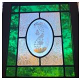 U - Stained Glass Panel with Etched Butterfly and Floral Design