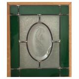 U - Stained Glass Panel with Etched Butterfly and Floral Design