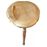 U - Vintage Wood Three Legged Spinning Chair with Floral Decor