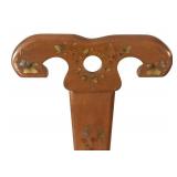 U - Vintage Wood Three Legged Spinning Chair with Floral Decor