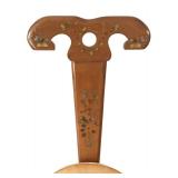 U - Vintage Wood Three Legged Spinning Chair with Floral Decor