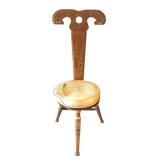 U - Vintage Wood Three Legged Spinning Chair with Floral Decor