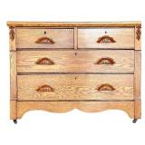 G - Antique Oak Dresser with Carved Handles and Four Drawers