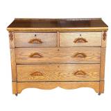 G - Antique Oak Dresser with Carved Handles and Four Drawers