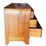 G - Antique Oak Dresser with Carved Handles and Four Drawers