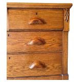 G - Antique Oak Dresser with Carved Handles and Four Drawers