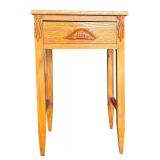 G - Vintage Oak Side Table with Single Drawer and Carved Details