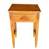 G - Vintage Oak Side Table with Single Drawer and Carved Details