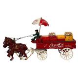 UL - Vintage Cast-Iron Coca-Cola Horse Drawn Delivery Wagon with Bottles