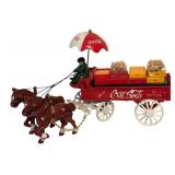 UL - Vintage Cast-Iron Coca-Cola Horse Drawn Delivery Wagon with Bottles