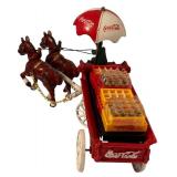 UL - Vintage Cast-Iron Coca-Cola Horse Drawn Delivery Wagon with Bottles