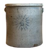 UL - Antique 4 Gallon Salt Glazed Stoneware Crock with Starburst Decoration