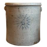 UL - Antique 4 Gallon Salt Glazed Stoneware Crock with Starburst Decoration