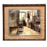 UL - Harriet Backer "Interior" Framed Print, Vintage 12" x 14"