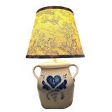 UL - Rowe Pottery Works Stoneware Table Lamp with Heart Design and Fabric Shade, 16 Inch