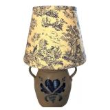 UL - Rowe Pottery Works Stoneware Table Lamp with Heart Design and Fabric Shade, 16 Inch