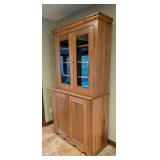 K - Solid Pine Display Hutch with Glass Doors and Storage Cabinet