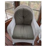 P - White Wicker Armchair with Cushion and Glass-Top Side Table