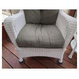 P - White Wicker Armchair with Cushion and Glass-Top Side Table