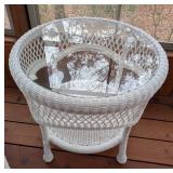 P - White Wicker Armchair with Cushion and Glass-Top Side Table