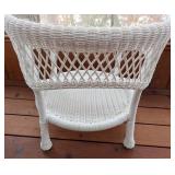 P - White Wicker Armchair with Cushion and Glass-Top Side Table