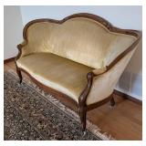 LR - Victorian Walnut Framed Velvet Upholstered Settee Sofa