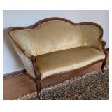 LR - Victorian Walnut Framed Velvet Upholstered Settee Sofa