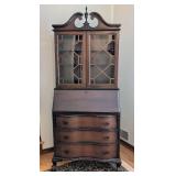 LR - Vintage Secretary Desk with Glass Hutch and Drawers
