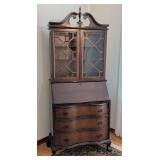 LR - Vintage Secretary Desk with Glass Hutch and Drawers
