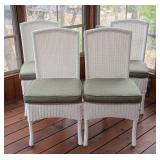 P - Set of 4 White Wicker Chairs with Green Cushions