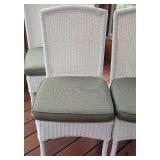 P - Set of 4 White Wicker Chairs with Green Cushions