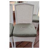 P - Set of 4 White Wicker Chairs with Green Cushions