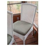 P - Set of 4 White Wicker Chairs with Green Cushions