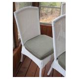 P - Set of 4 White Wicker Chairs with Green Cushions