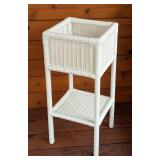 P - White Wicker Plant Stand with Lower Shelf