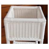 P - White Wicker Plant Stand with Lower Shelf