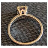 K - 14K White Gold Ring with Pink Gemstone, Size 6