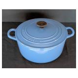 K - Le Creuset 22 Blue Enameled Cast Iron Dutch Oven