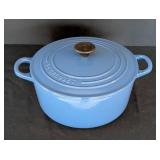 K - Le Creuset 22 Blue Enameled Cast Iron Dutch Oven