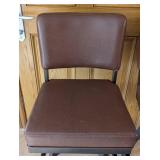 ML - Pair of Brown Swivel Bar Stools with Black Metal Base