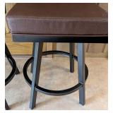 ML - Pair of Brown Swivel Bar Stools with Black Metal Base