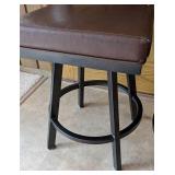 ML - Pair of Brown Swivel Bar Stools with Black Metal Base