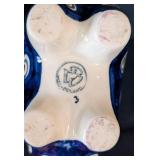 K - Polish Pottery Piggy Bank with Blue Peacock Pattern