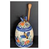 K - Polish Pottery Bee Motif Honey Jar with Dipper by Andy Boleslawiec