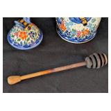 K - Polish Pottery Bee Motif Honey Jar with Dipper by Andy Boleslawiec