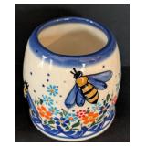 K - Polish Pottery Bee Motif Honey Jar with Dipper by Andy Boleslawiec