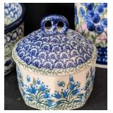 K - Assorted Polish Pottery Mug, Bowl, and Lidded Jar Collection