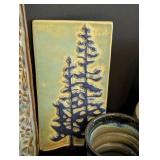 K - Collection of Decorative Pottery Including Stone Hollow Wall Plaque and Mugs