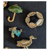 K - Collection of 13 Vintage Brooches with Holiday, Floral, and Animal Themes